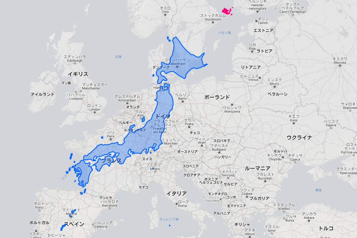 日本とヨーロッパの面積の比較
